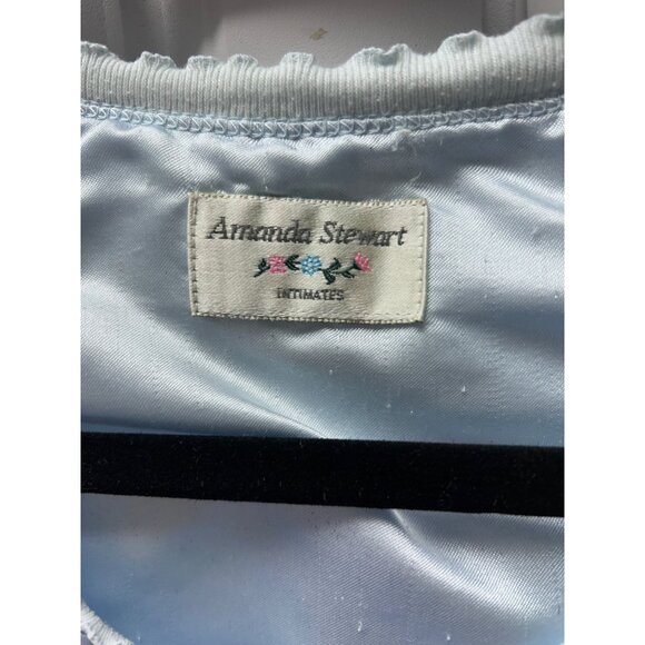 VTG Amanda Stewart Intimates Light Blue Nightgown Long Sleeve Floral Pocket Lrg - Picture 6 of 8